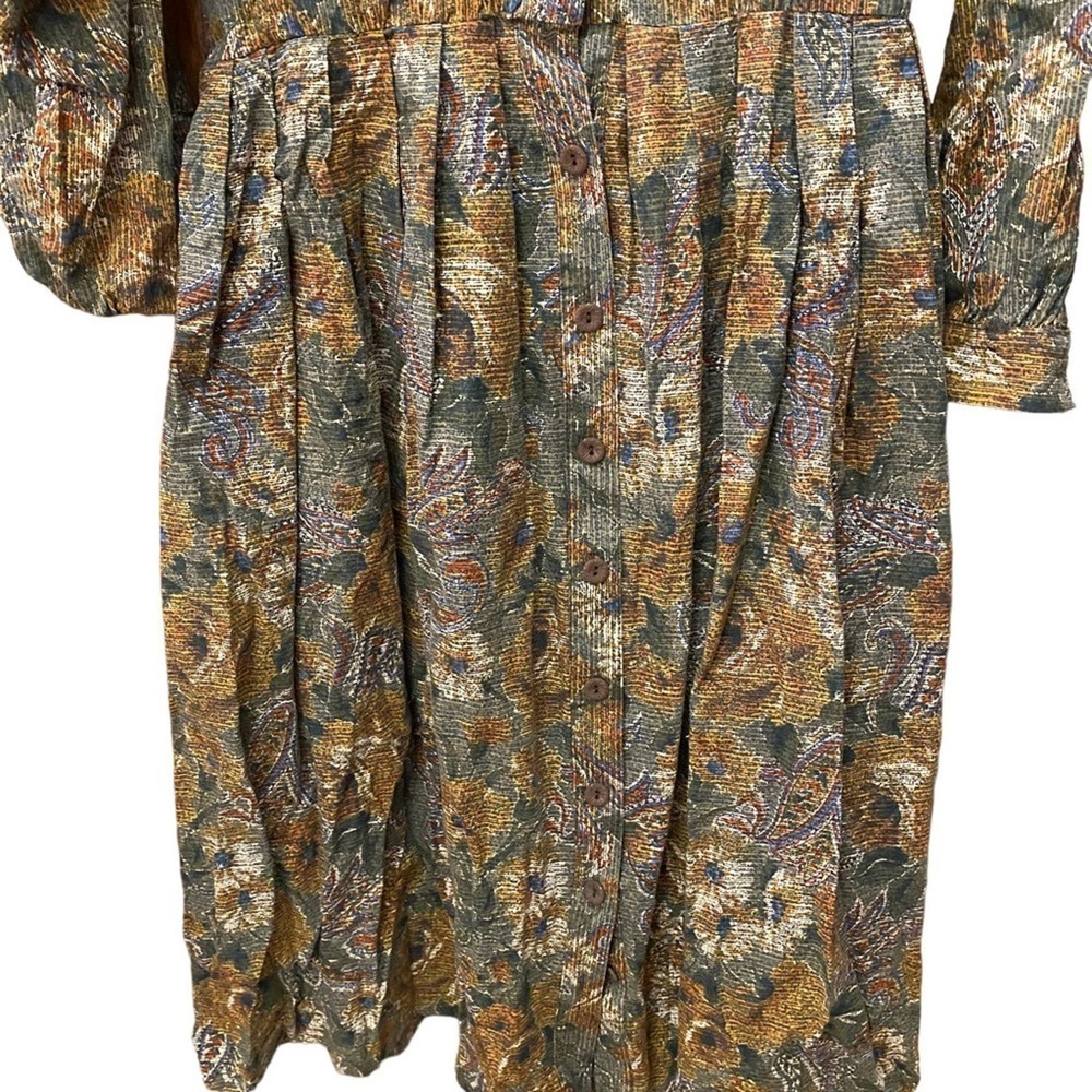 Vintage Howard Wolf Abstract Floral Button Down Dress 80s designer size 12 - Picture 4 of 9